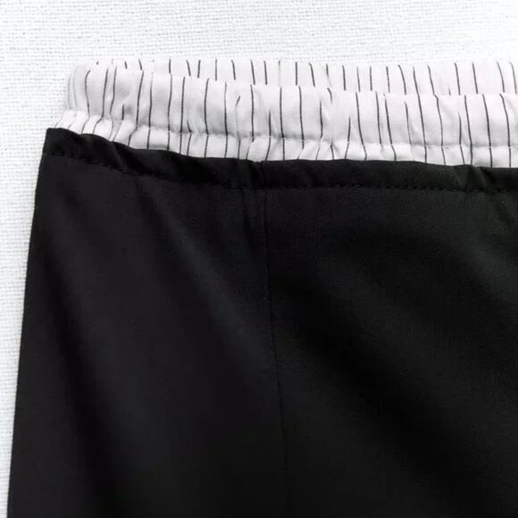 Black White Zara Drawstring Elastic Waist Mixed Combination Striped Boxer Skirt - Picture 5 of 7